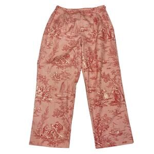 Vintage 90s Sharon Young Red Toile Print Cotton Tapered Leg Pant Size 10 USA